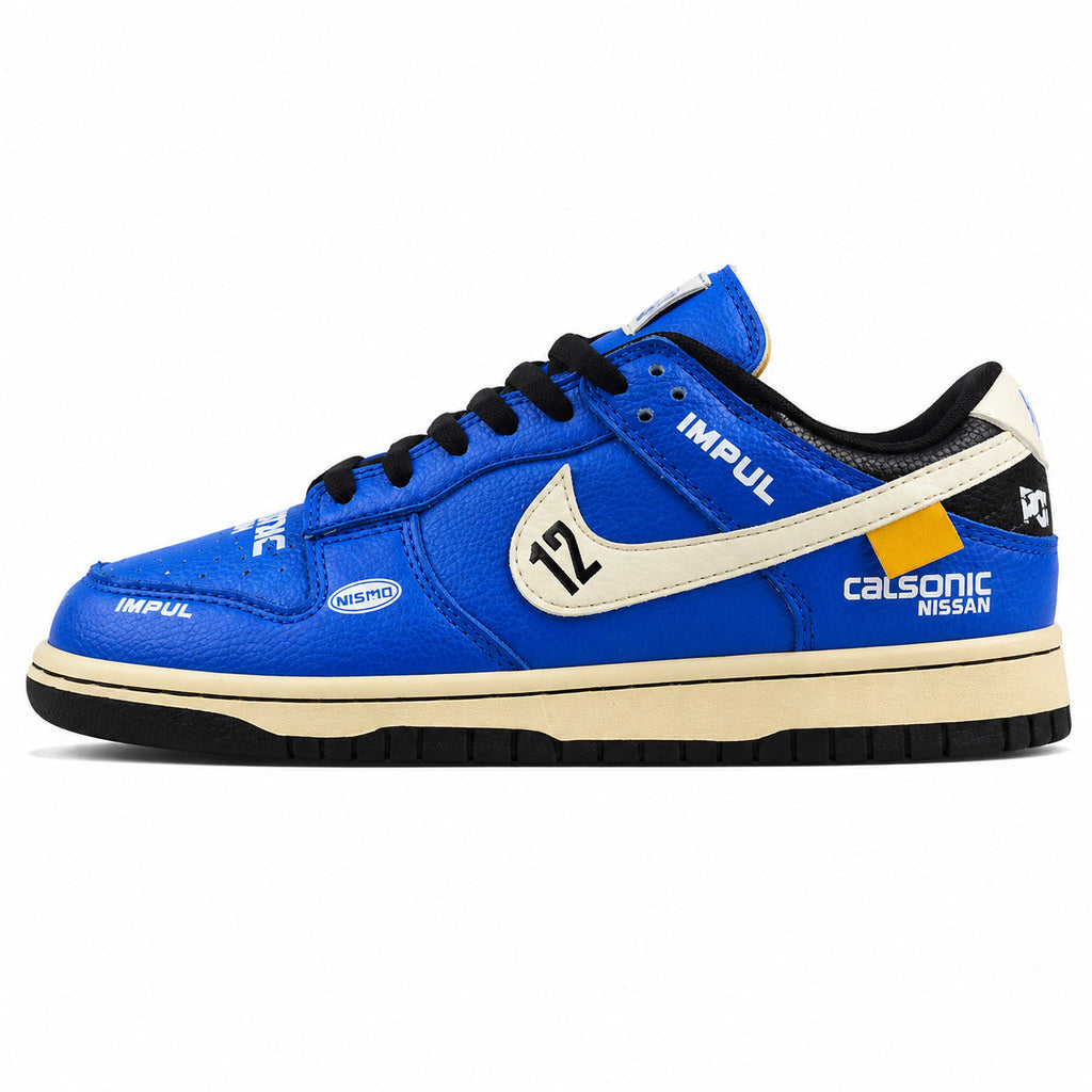 Nike Dunk Low x Calsonic Nissan Impul azul crema preto lateral izquierda
