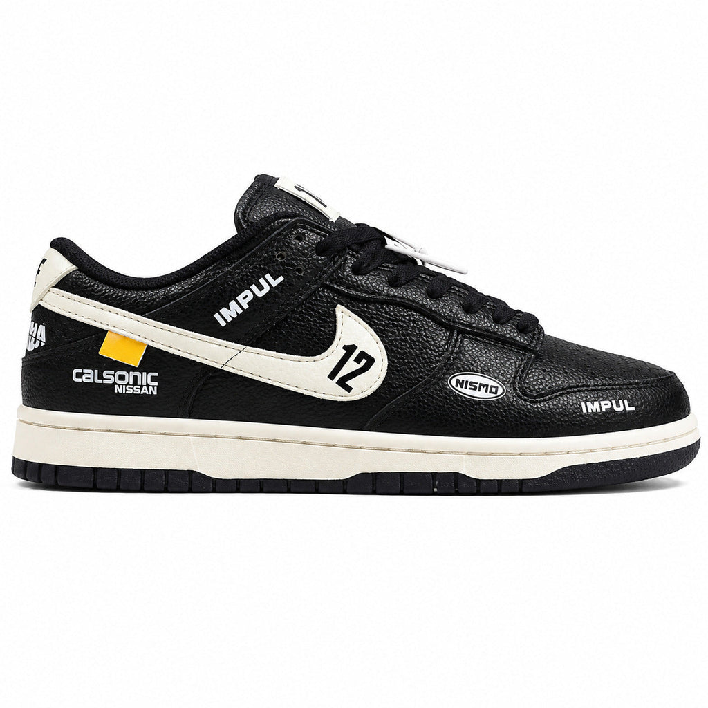 Nike Dunk Low x Calsonic Nissan Impul preto crema lateral derecha