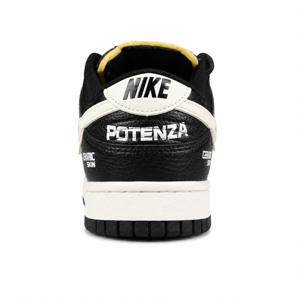 Nike Dunk Low x Calsonic Nissan Impul preto crema detalle talón