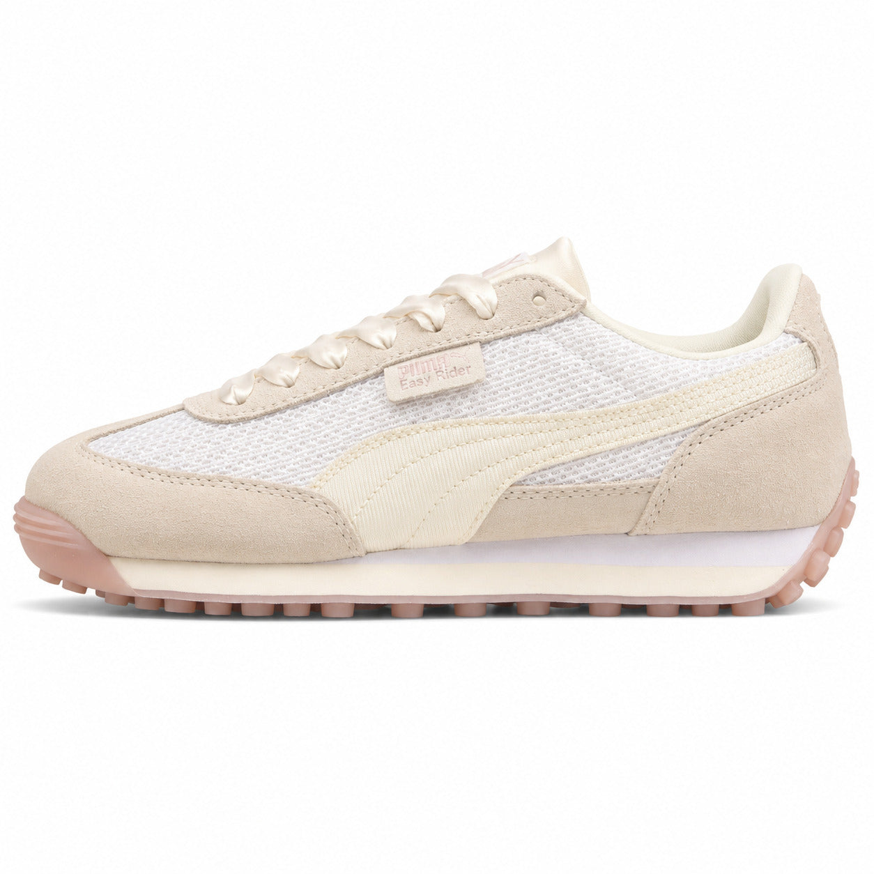 Puma Easy Rider Vintage branco crema malha cordones satén lateral izquierda