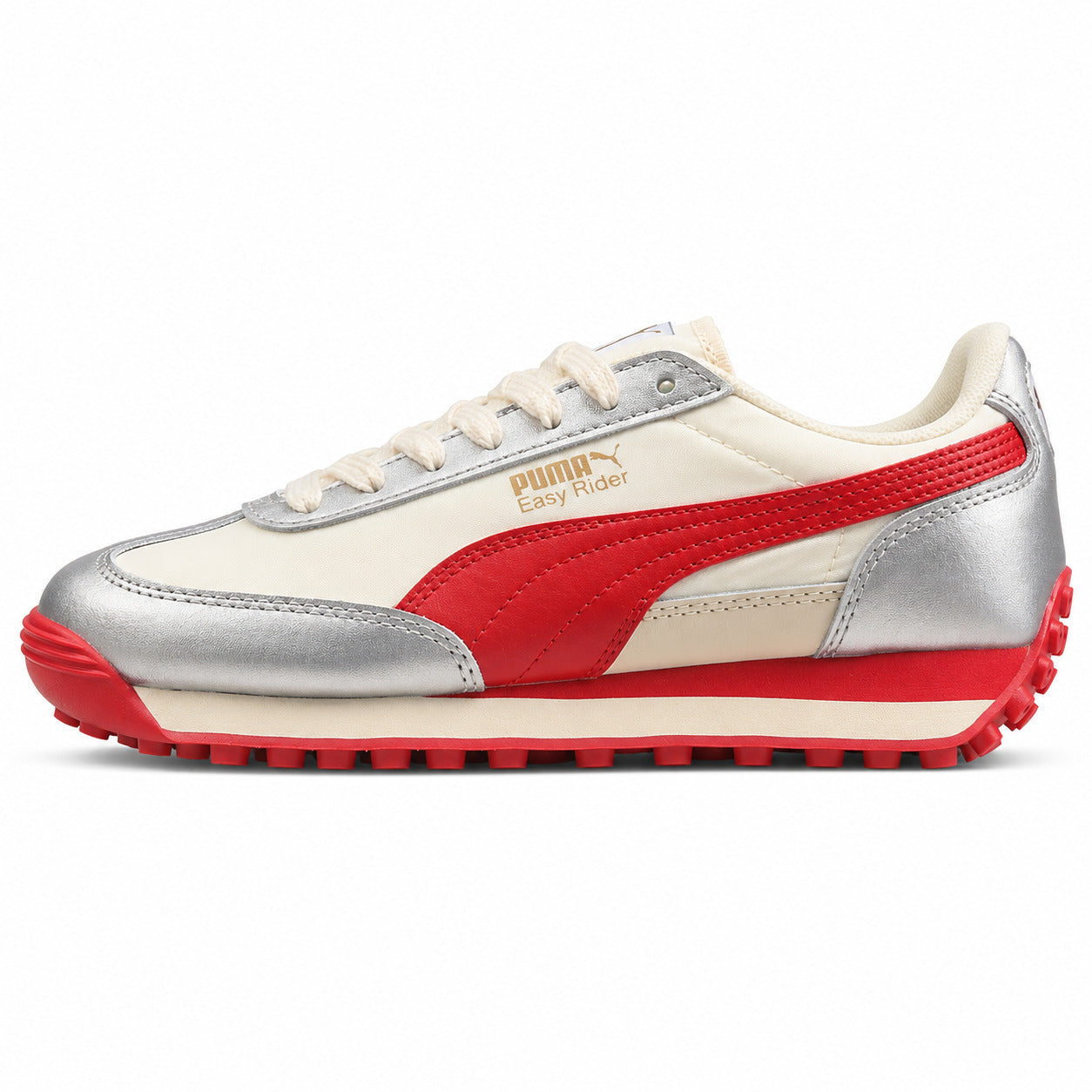 Puma Easy Rider Vintage crema vermelho prateado lateral izquierda